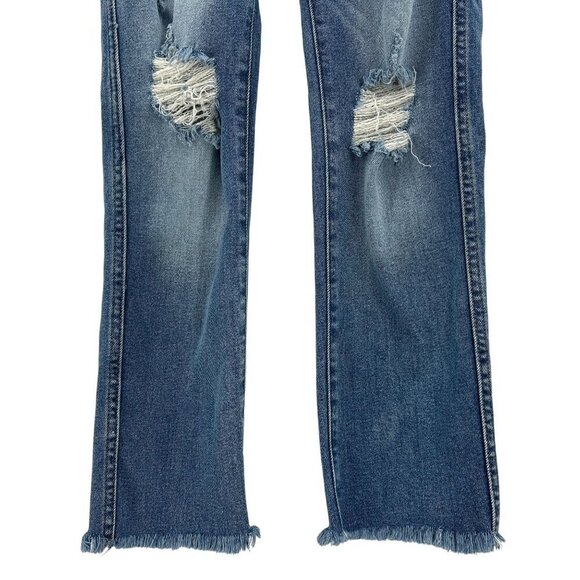 Revice Denim High Waisted Ripped Distressed Raw Hem Slim Straight Jeans Womens 2 - Picture 3 of 9